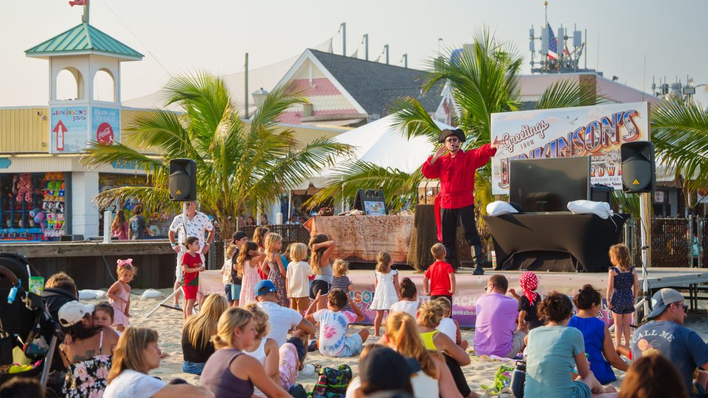 A man dressed like a pirate performs as part of the Pirate Goodie and Magic Chest show at Jenkinson's Boardwalk.
