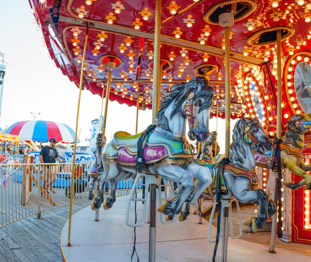Carousel horses at Jenkinson’s Boardwalk Amusement Park.