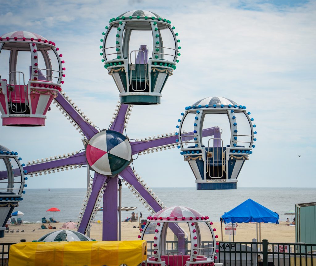Ferris wheel overlooking the beach at Jenkinson’s Boardwalk Amusement Park.