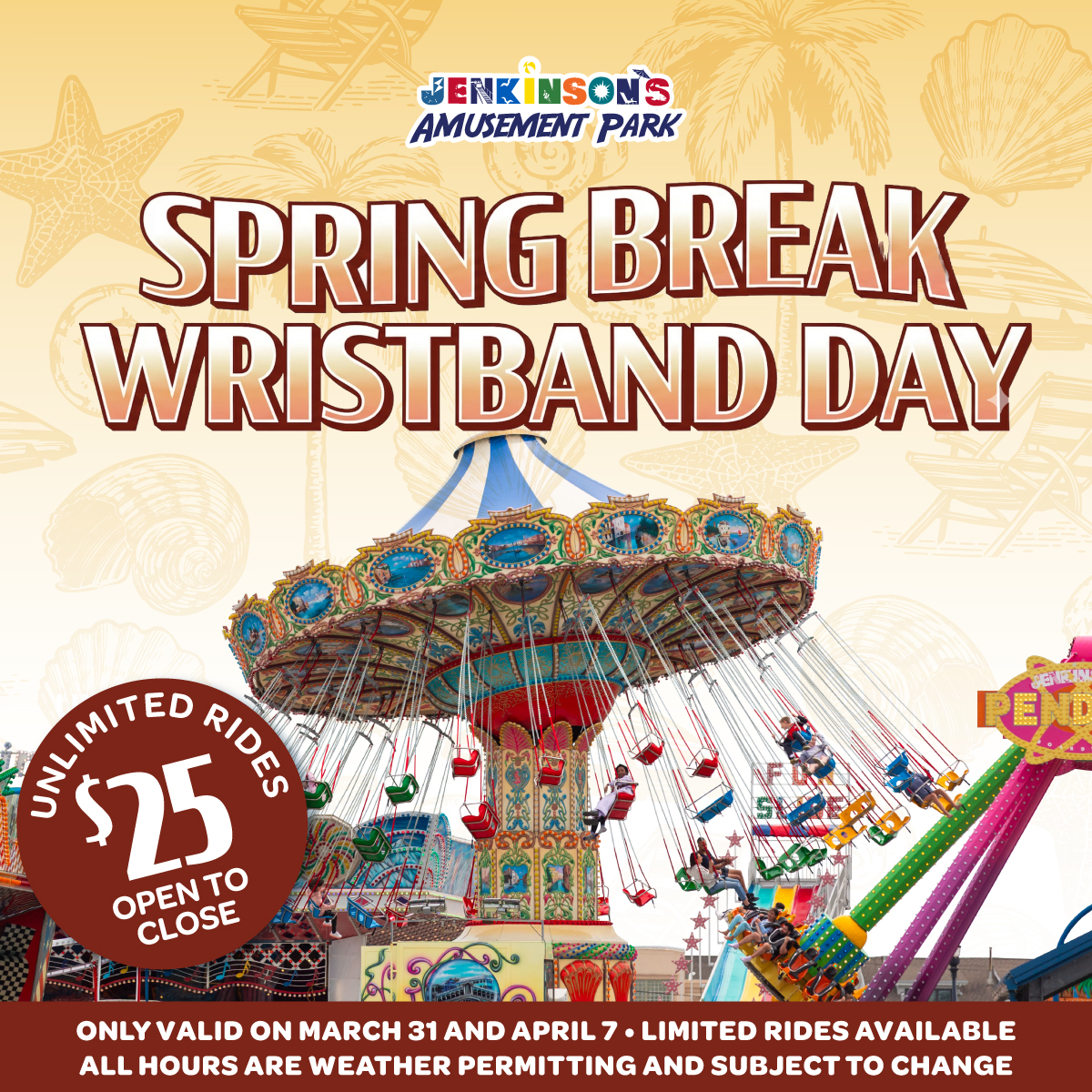 Jenkinson’s Boardwalk Spring Break Wristband Day $25 unlimited rides at the Amusement Park in Point Pleasant Beach