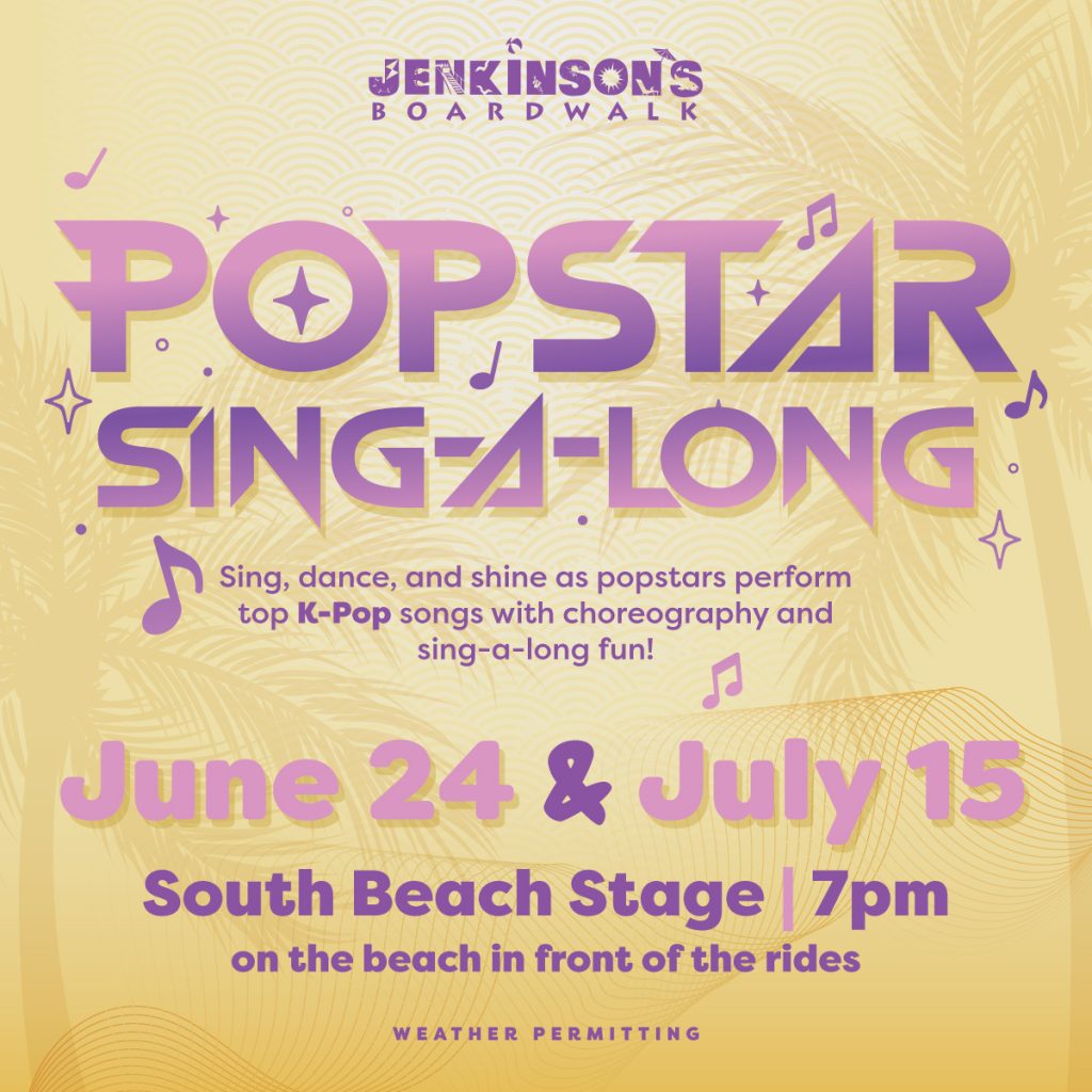 Popstar Sing-A-Long event graphic at Jenkinson’s Boardwalk